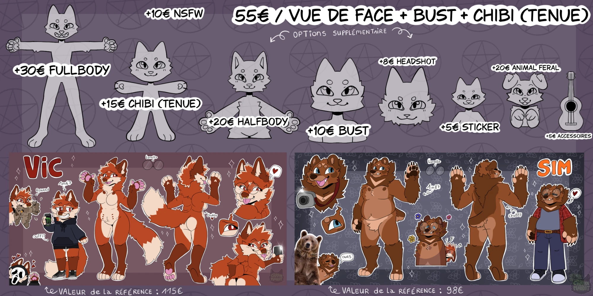 Grille tarifaire originale 1 : formats de face, bust, chibi et options
