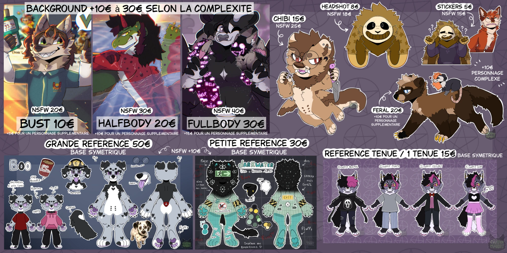 Grille tarifaire originale 2 : background, chibi, headshot, stickers, féral et références